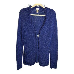 Chico’s Blue Open Knit Fringe Cardigan Size 2 large
